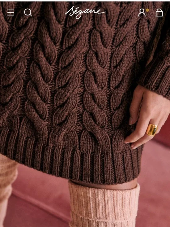 Sézane Drew Merino Wool Cable Knit Sweater Dress Brown Size Medium - Picture 3 of 13